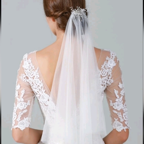 Wedding White Lace Bridal Veil Rhinestone Leaf Comb main image 4